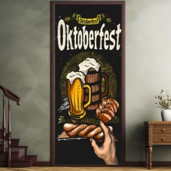 Oktoberfest Beer Barrel Door Covers Door Tapestry Door Curtain Decoration Backdrop Door Banner for Front Door Farmhouse Holiday Party Decor Supplies
