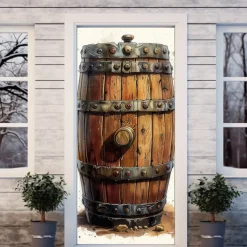 Oktoberfest Beer Barrel Door Covers Door Tapestry Door Curtain Decoration Backdrop Door Banner for Front Door Farmhouse Holiday Party Decor Supplies