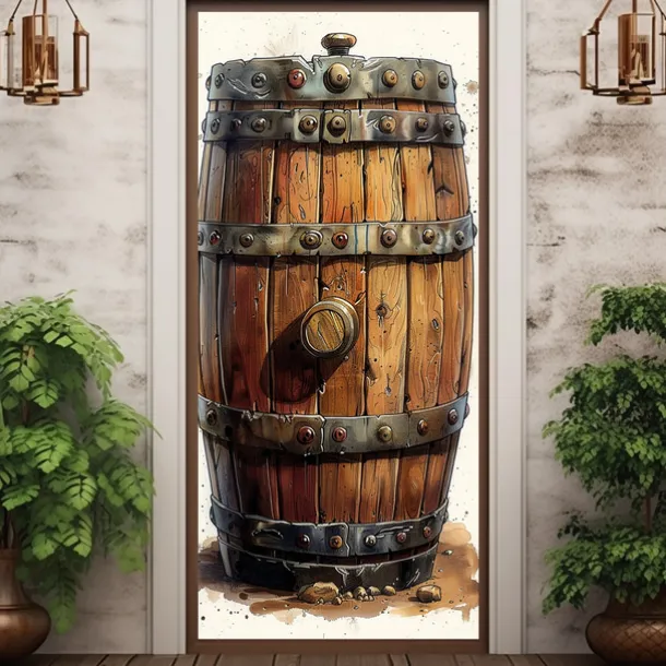 Oktoberfest Beer Barrel Door Covers Door Tapestry Door Curtain Decoration Backdrop Door Banner for Front Door Farmhouse Holiday Party Decor Supplies