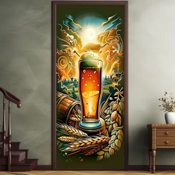 Oktoberfest Beer Barrel Door Covers Door Tapestry Door Curtain Decoration Backdrop Door Banner for Front Door Farmhouse Holiday Party Decor Supplies