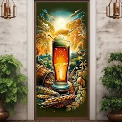 Oktoberfest Beer Barrel Door Covers Door Tapestry Door Curtain Decoration Backdrop Door Banner for Front Door Farmhouse Holiday Party Decor Supplies