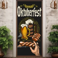 Oktoberfest Beer Barrel Door Covers Door Tapestry Door Curtain Decoration Backdrop Door Banner for Front Door Farmhouse Holiday Party Decor Supplies