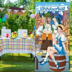 Oktoberfest Photo Prop Door Banner Backdrop Props Bavarian Flag Pennant Banner for German Themed Party Decorations