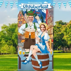 Oktoberfest Photo Prop Door Banner Backdrop Props Bavarian Flag Pennant Banner for German Themed Party Decorations