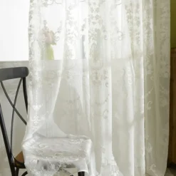 One Panel European Style Embroidered Gauze Curtain Living Room Bedroom Dining Room Semi Transparent Window Screen