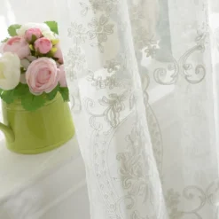One Panel European Style Embroidered Gauze Curtain Living Room Bedroom Dining Room Semi Transparent Window Screen