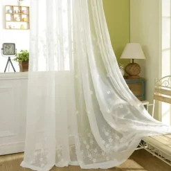 One Panel European Style Embroidered Gauze Curtain Living Room Bedroom Dining Room Semi Transparent Window Screen