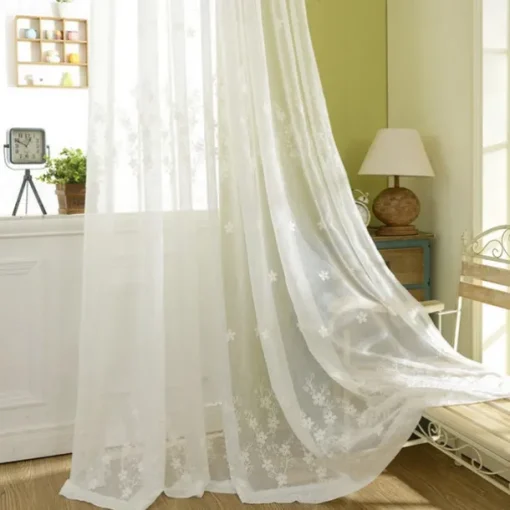 One Panel European Style Embroidered Gauze Curtain Living Room Bedroom Dining Room Semi Transparent Window Screen