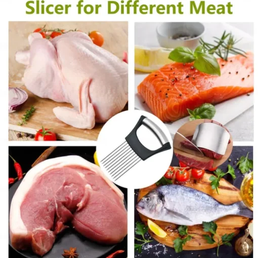Onion Holder for Slicing, 1PCS Finger Guards for Cutting Food, Stainless Steel Onion Slicer Holder, Asanta Onion Fork Fruit and Vegetables Tools for Onion, Tomato, Potato, Carrots, Lemon, Meat
