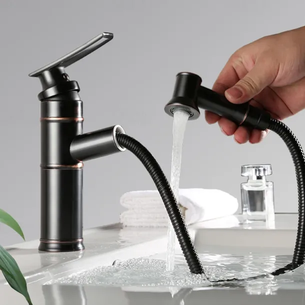 ORB Bathroom Sink Faucet,Pull out Spray Antique Brass Single Handle One Hole Bath Taps