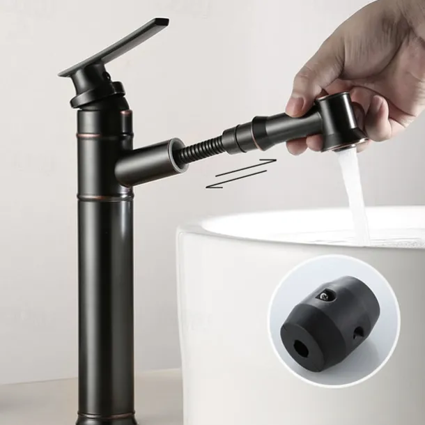 ORB Bathroom Sink Faucet,Pull out Spray Antique Brass Single Handle One Hole Bath Taps