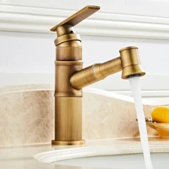 ORB Bathroom Sink Faucet,Pull out Spray Antique Brass Single Handle One Hole Bath Taps