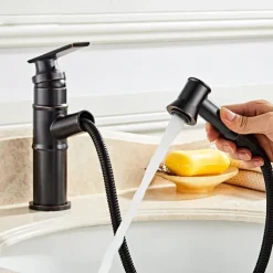 ORB Bathroom Sink Faucet,Pull out Spray Antique Brass Single Handle One Hole Bath Taps