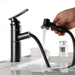 ORB Bathroom Sink Faucet,Pull out Spray Antique Brass Single Handle One Hole Bath Taps