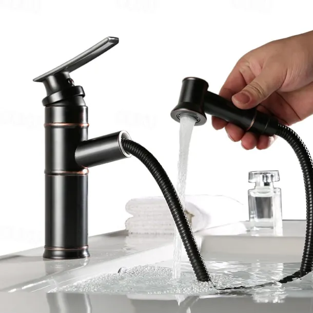 ORB Bathroom Sink Faucet,Pull out Spray Antique Brass Single Handle One Hole Bath Taps