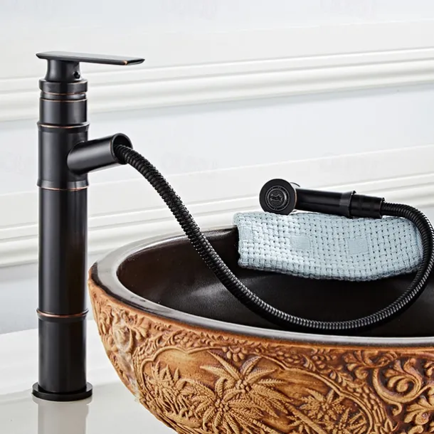 ORB Bathroom Sink Faucet,Pull out Spray Antique Brass Single Handle One Hole Bath Taps