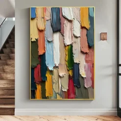 Original Abstract Colorful Texture Oil Painting on Canvas Large Wall Art Boho Wall Decor Minimalist Living Room Decor Gift for Housewarming Unframed