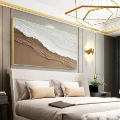 Original White Ocean Wave Art Beach Abstract Painting White Wall Art Brown 3D Texture Painting Brown Beach Wall Art Modern Pastel Room Decor