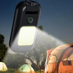 Outdoor Camping Light With Compass C-Shaped Charging Bag Flashlight Camping Light 180 Degree Rotation Super Bright Hiking and Fishing Light 1PC
