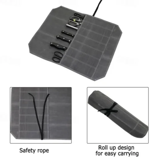 Outdoor Camping Picnic Portable Knife Bag Kitchen Knife Roll Bag Portable Wax Canvas Waterproof Cookware Kitchenware Storage Bag
