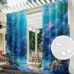 Outdoor Curtain for Patio Waterproof Indoor/Outdoor Rustproof Grommet Curtain Thermal Insulated Sunlight Block Drape for Gazebo/Porch, 2 Panels