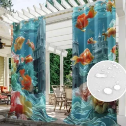 Outdoor Curtain for Patio Waterproof Indoor/Outdoor Rustproof Grommet Curtain Thermal Insulated Sunlight Block Drape for Gazebo/Porch, 2 Panels