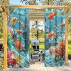 Outdoor Curtain for Patio Waterproof Indoor/Outdoor Rustproof Grommet Curtain Thermal Insulated Sunlight Block Drape for Gazebo/Porch, 2 Panels