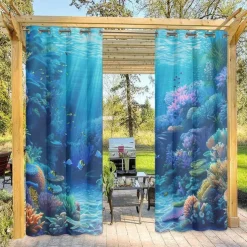 Outdoor Curtain for Patio Waterproof Indoor/Outdoor Rustproof Grommet Curtain Thermal Insulated Sunlight Block Drape for Gazebo/Porch, 2 Panels