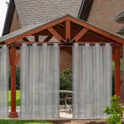Outdoor Curtain for Patio, White Linen Look Semi-Sheer Curtains Waterproof Light Filtering Voile Outside Grommet Drapes for Pergola Balcony Pool Indoor
