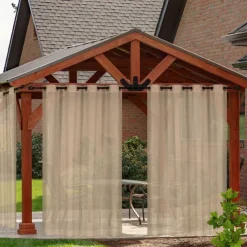 Outdoor Curtain for Patio, White Linen Look Semi-Sheer Curtains Waterproof Light Filtering Voile Outside Grommet Drapes for Pergola Balcony Pool Indoor