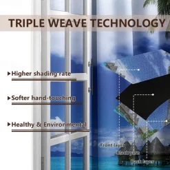 Outdoor Curtains Waterproof Windproof Weatherproof Curtain for Patio, Cabana, Porch, Pergola and Gazebo, Grommet Top Drape, 2 Panels Beach Palm