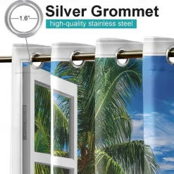 Outdoor Curtains Waterproof Windproof Weatherproof Curtain for Patio, Cabana, Porch, Pergola and Gazebo, Grommet Top Drape, 2 Panels Beach Palm