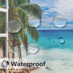 Outdoor Curtains Waterproof Windproof Weatherproof Curtain for Patio, Cabana, Porch, Pergola and Gazebo, Grommet Top Drape, 2 Panels Beach Palm