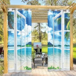 Outdoor Curtains Waterproof Windproof Weatherproof Curtain for Patio, Cabana, Porch, Pergola and Gazebo, Grommet Top Drape, 2 Panels Garden Theme