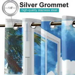 Outdoor Curtains Waterproof Windproof Weatherproof Curtain for Patio, Cabana, Porch, Pergola and Gazebo, Grommet Top Drape, 2 Panels Garden Theme