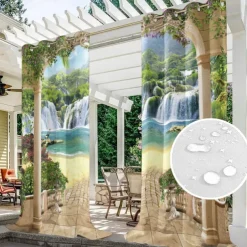 Outdoor Curtains Waterproof Windproof Weatherproof Curtain for Patio, Cabana, Porch, Pergola and Gazebo, Grommet Top Drape, 2 Panels Garden Theme