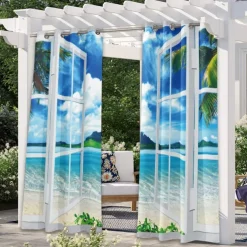Outdoor Curtains Waterproof Windproof Weatherproof Curtain for Patio, Cabana, Porch, Pergola and Gazebo, Grommet Top Drape, 2 Panels Garden Theme