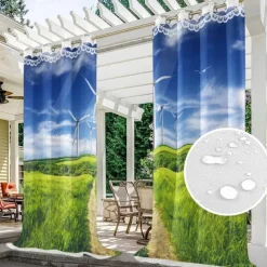 Outdoor Curtains Waterproof Windproof Weatherproof Curtain for Patio, Cabana, Porch, Pergola and Gazebo, Grommet Top Drape, 2 Panels Garden Theme