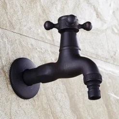 Outdoor Faucet,Industrial Style Single Handle Indoor/Outdoor Faucet, Black Wall Installation One Hole Standard Spout,/Vintage Style Brass COD Bathroom Sink Faucet with Cold Water Only