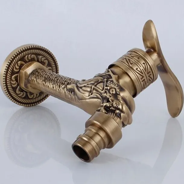 Outdoor Faucet,Single Handle Bathroom Faucet Goldon Dragon Head Wall Mounted One Hole Retro Brass Faucet Body With Cold Water Only