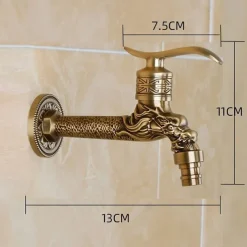 Outdoor Faucet,Single Handle Bathroom Faucet Goldon Dragon Head Wall Mounted One Hole Retro Brass Faucet Body With Cold Water Only