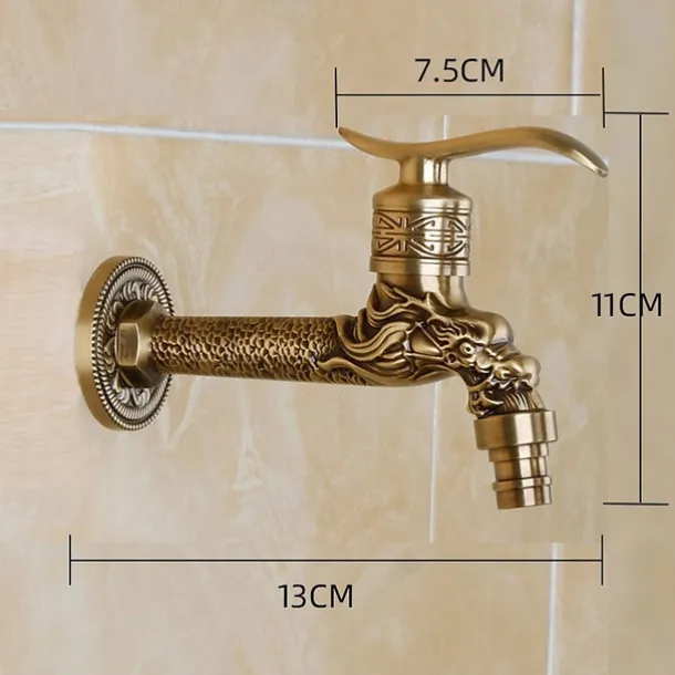 Outdoor Faucet,Single Handle Bathroom Faucet Goldon Dragon Head Wall Mounted One Hole Retro Brass Faucet Body With Cold Water Only