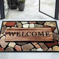 Outdoor Flocked Door Mat Cobblestone Entry Mat Floor Mat Non-Slip Area Rug Oil Proof Rug Indoor Outdoor Mat Bedroom Decor Bathroom Mat