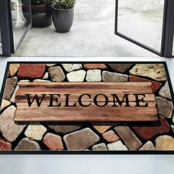 Outdoor Flocked Door Mat Cobblestone Entry Mat Floor Mat Non-Slip Area Rug Oil Proof Rug Indoor Outdoor Mat Bedroom Decor Bathroom Mat