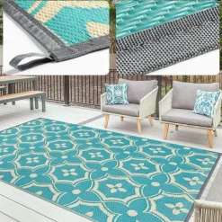Outdoor Rug Plastic Straw Outside Area Rug Carpet 4x6ft Waterproof Reversible Portable Patio Decor Rug RV Camping Balcony Picnic Mat