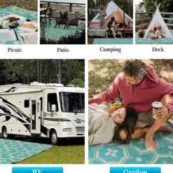 Outdoor Rug Plastic Straw Outside Area Rug Carpet 4x6ft Waterproof Reversible Portable Patio Decor Rug RV Camping Balcony Picnic Mat