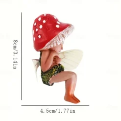 Outdoor Sleeping Little Forest Mushroom Fairy Resin Statue Decoration, Mini Hand Painted Resin Crafts Ornament for Home Garden Office