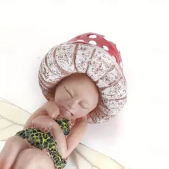 Outdoor Sleeping Little Forest Mushroom Fairy Resin Statue Decoration, Mini Hand Painted Resin Crafts Ornament for Home Garden Office