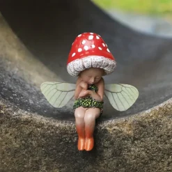Outdoor Sleeping Little Forest Mushroom Fairy Resin Statue Decoration, Mini Hand Painted Resin Crafts Ornament for Home Garden Office