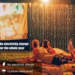 Outdoor Solar Curtain String Light, 3 * 3M-300LED/3 * 2M-200LED/3 * 1M-100LED, 8 Lighting Modes, IP65 Waterproof, Suitable for Home Garden, Porch, Backyard Wedding Parties, Thanksgiving Christmas
